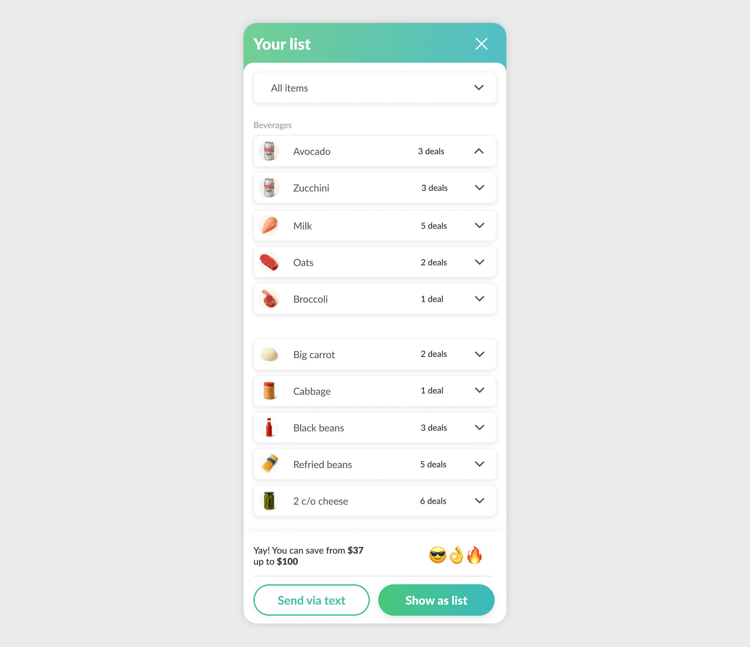 Natural-language grocery input transformed into structured, editable list items.