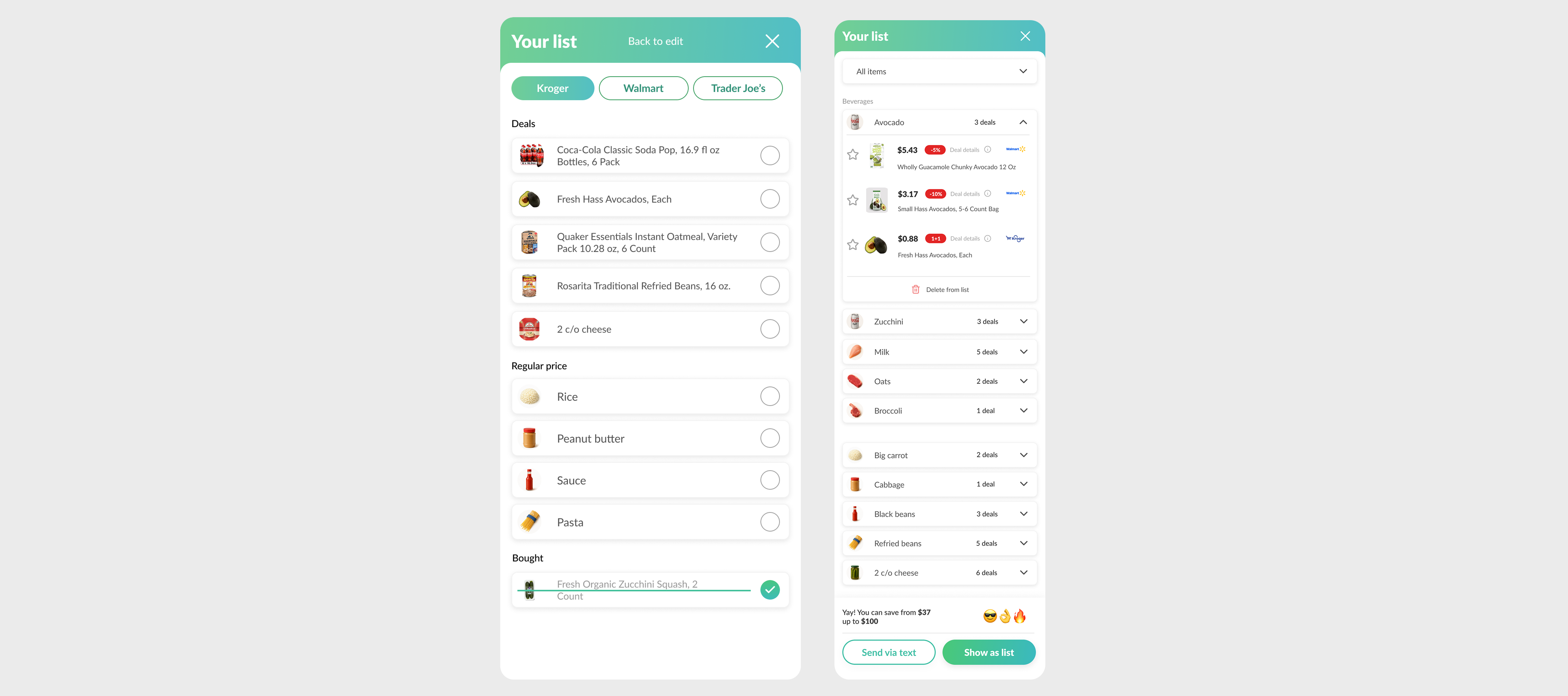 The weekly grocery-list experience that became the input for the shopping recommendation.
